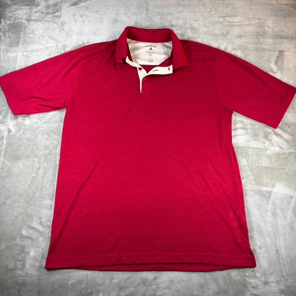 Antigua Desert Dry Xtra-Lite Red Polo Shirt Mens Large Textured Golf Top 50032